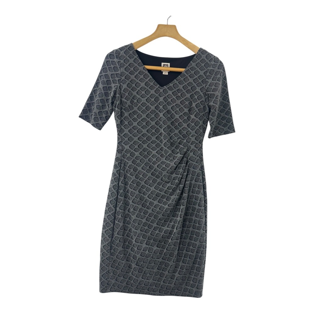 Anne Klein Women's Black Gray Geometric Print Sheath Dress Size 2 Short Sleeve